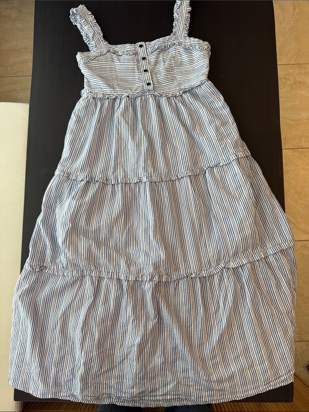 NOM maternity Light Blue & White striped tiered sundress size M